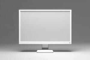 Empty white computer screen on white background. photo
