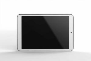White tablet computer blank black screen studio shot isolated on over white background, Technology Digital Portable Information Device Mockup. photo