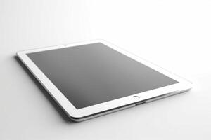 Digital tablet screen mockup smart tech. Empty gray screen tablet computer isolated on white background. photo