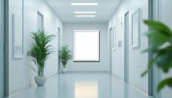 white picture frame mockup in a hospital corridor. photo