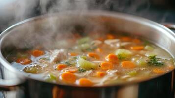 Steaming Chicken Noodle Soup Pot photo