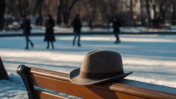 Wool Hat Overlooking Frozen Scene photo
