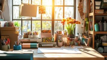 Sunlit Craft Room with Scrapbook Supplies photo