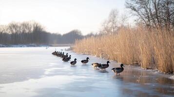 Ducks in Frozen Marshland photo