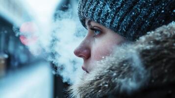 Commuter at Snowy Station photo