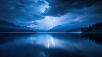 Lightning Reflection Over Lake photo
