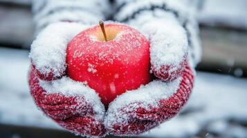 Mittens Holding Red Apple photo
