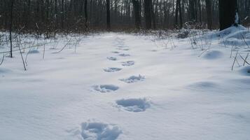 Snowy Forest Path with Footprints photo