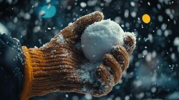 Mittens Holding a Snowball photo