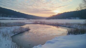 Snowy Field at Sunrise photo