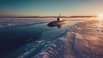 Submarine Surfacing on Frozen Lake photo