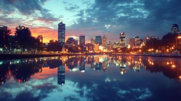 Cityscape Reflection at Dusk photo