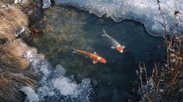 Koi Fish Beneath Winter Ice photo