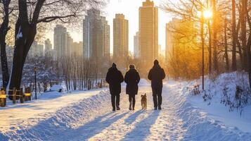 Brisk Dog Walk in Snowy City photo