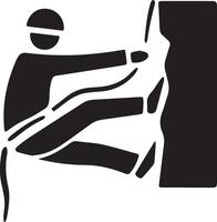 a man climbing the cliff black and white illustration vector