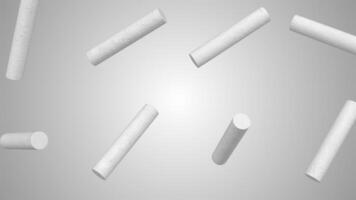White Chalks Falling on a Grey Background. 3D Chalks Animation. 4K video