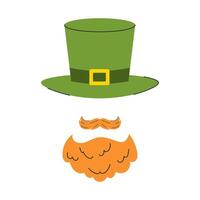 Leprechaun hat, beard and mustache for St. Patrick's Day. illustration. vector