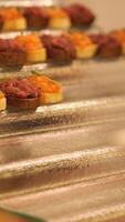 vertical Chef placing gourmet appetizers on elegant serving platter for catering event video