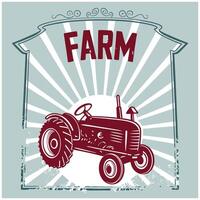 farm logo with tractor and sunburst vector