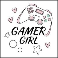 Gamer Girl Controller Hearts Stars Design vector
