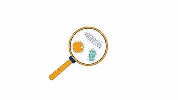 Germs under magnifying glass 2D object animation. Microbiology loupe cartoon 4K , alpha channel. Biological study. Magnified bacteria microbes pathogens animated flat item on white background video