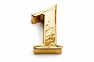 3d Gold metal number - number 1 on white background. photo