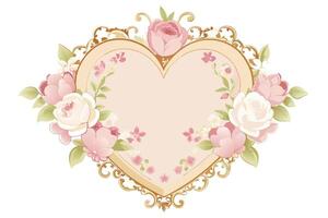 Heart-shaped frame adorned with delicate floral design. vector