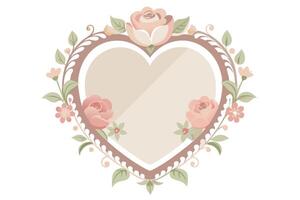 A heart-shaped frame adorned with delicate floral design. vector