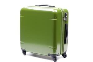 Green travel large luggage. 3D graphic object isolated on white background. Green suitcase. photo