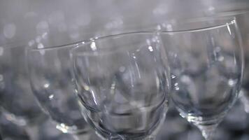 Close up of empty wine glasses in rows video