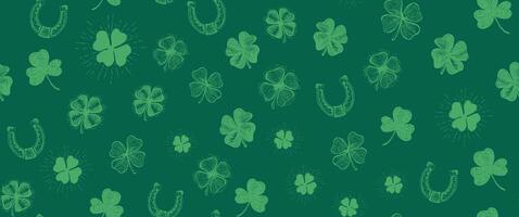 Patricks Day, clover pattern on green vector