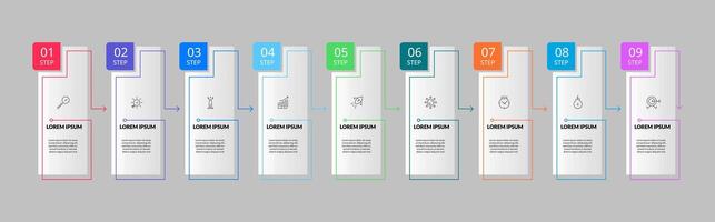 Infographic design business template with icons and 9 nine options or steps. vector