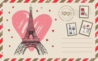 Postcard, mail, Eiffel sketch illustration vector