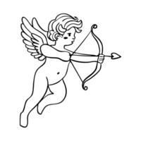 A young man dressed as a knight is holding a bow and arrow. He is flying through the air, and his wings are spread out. Concept of adventure and bravery vector
