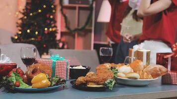 A table with food and drinks on it video