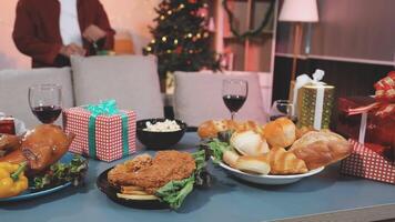 A table with food and drinks on it video