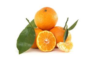Fresh Tangerines with Leaves on a White Background for Healthy Snacking photo