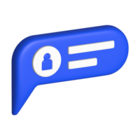 3D blue speech bubble icon with a person symbol and blank message fields. Perfect for communication, messaging, or profile illustrations. png