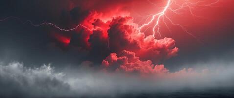 A red and white cloud with lightning coming from it photo