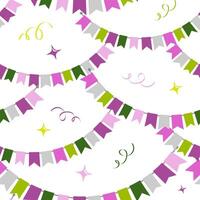 The pattern is festive with flags, confetti streamers. Background for paper, fabric. vector