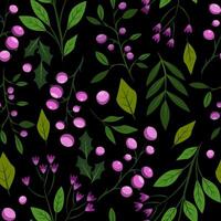 Seamless pattern background illustration of branches with leaves berries for decoration vector