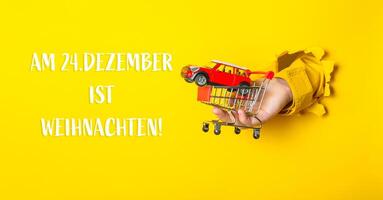 a shopping cart with the words December 24th it is Christmas written below photo