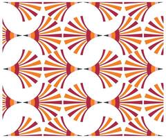 A vibrant, repetitive pattern of fan shapes in red, orange, and pink against a white background, creating a bold and dynamic design. vector