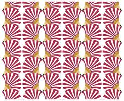 A vibrant repeating pattern of stylized fans in maroon and gold on a white background, creating a dynamic and elegant design. vector