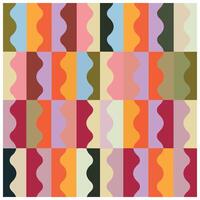 A colorful geometric print pattern featuring wavy shapes in a grid layout, showcasing a variety of warm and cool tones. vector