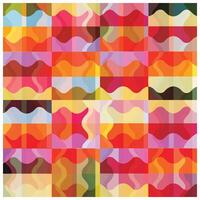 A vibrant abstract pattern featuring overlapping wavy shapes in shades of red, pink, yellow, and orange, arranged in a grid. vector