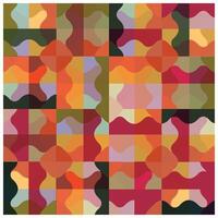 A vibrant abstract pattern featuring colorful, wavy shapes in warm hues of red, orange, green, and soft pastels arranged in a grid. vector