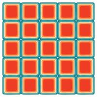 A vibrant grid pattern featuring 24 square tiles with bold orange centers framed by layered light beige and teal outlines. vector
