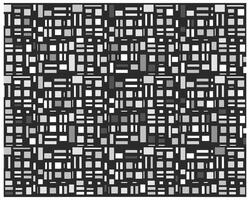 A geometric pattern featuring a grid of black, gray, and white rectangles and lines, creating a modern, abstract design. vector