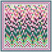 A colorful square scarf print, mosaic pattern with various shades of pink, green, and black, bordered by intricate geometric framing. vector